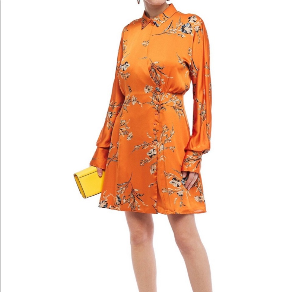 Equipment Femme Harmon floral satin mini wrap dress orange size XS